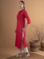 Maroon Solid Cotton Kurta - Image 2